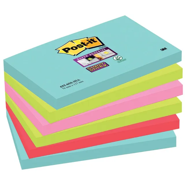 Post-It Memoblok post-it 655 super sticky 76x127mm cosmic 6 stuks blauw