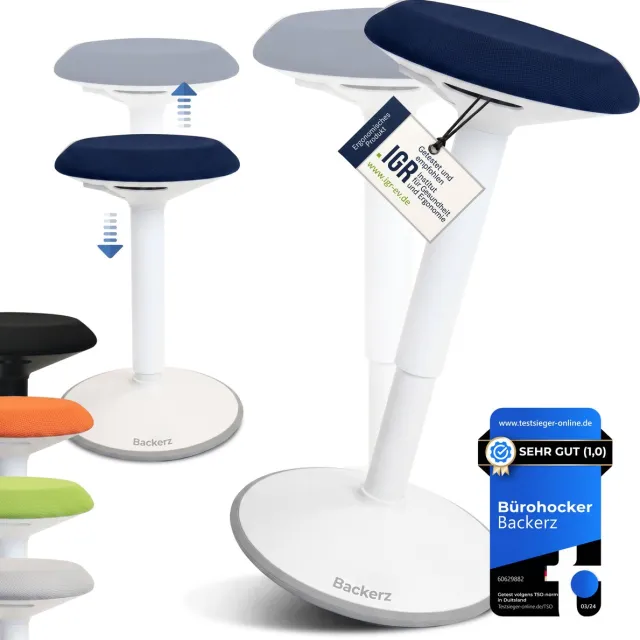 Backerz Wiebelkruk - Ergonomische Wiebel Stoel hoogte 40-60cm - Balanskruk - Zit Sta kruk - Zadelkruk Blauw 3. Blauw