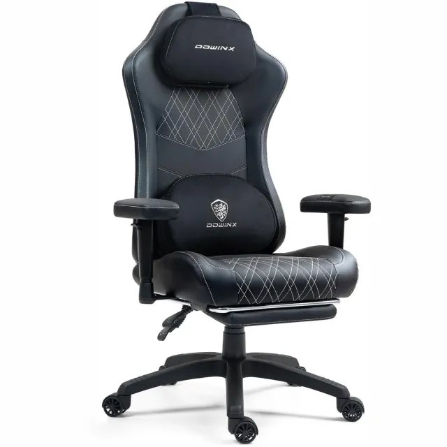 Dowinx Ergonomische Bureaustoel / Gamingstoel – Ergonomische bureaustoel met massage- en warmtefunctie – Ademende pocket spring zitting – Verstelbaar met voetsteun – Voor gamen en werken – Zwart-wit