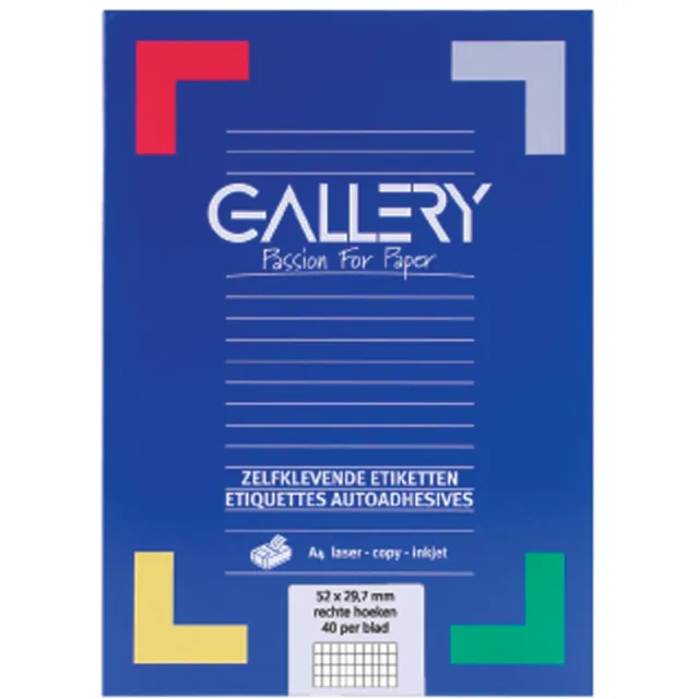 Gallery witte etiketten ft 52,5 x 29,7 mm (b x h), rechte hoeken, doos van 4.000 etiketten