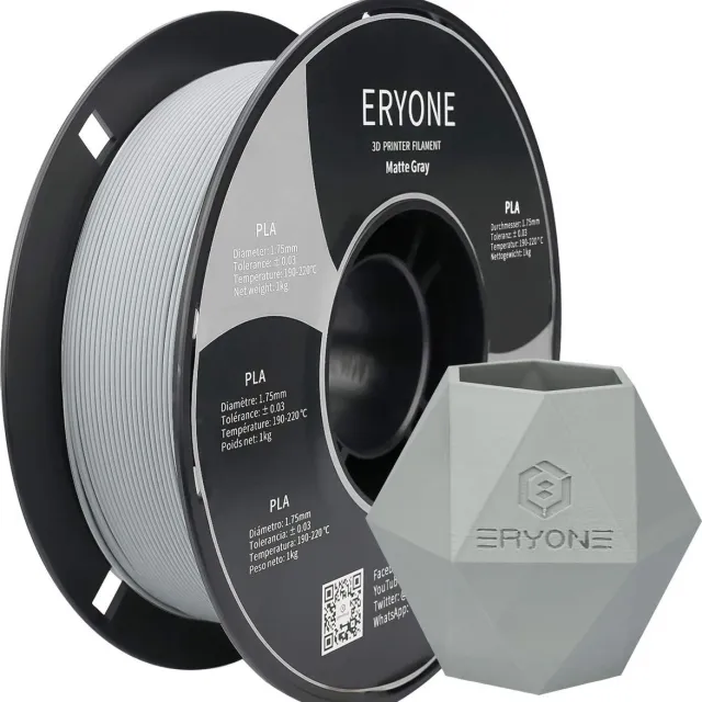Eryone Matte Grey - PLA Filament - 1.75mm 1Kg - Voor 3D Printer en 3D Pen - Grijs