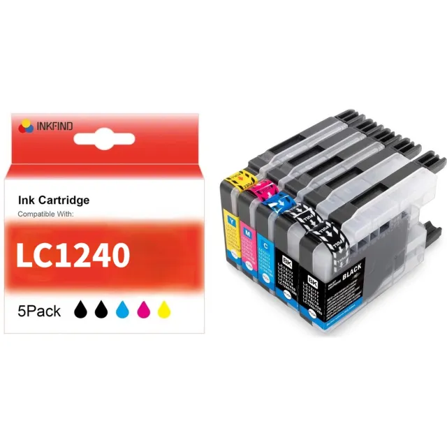 INKFIND LC1240 inktcartridge voor Brother LC1240 LC75 LC1280 LC79 inktcartridge multipack 5 stuks (Zwart x 2, Cyaan x 1, Magenta x 1, Geel x 1)