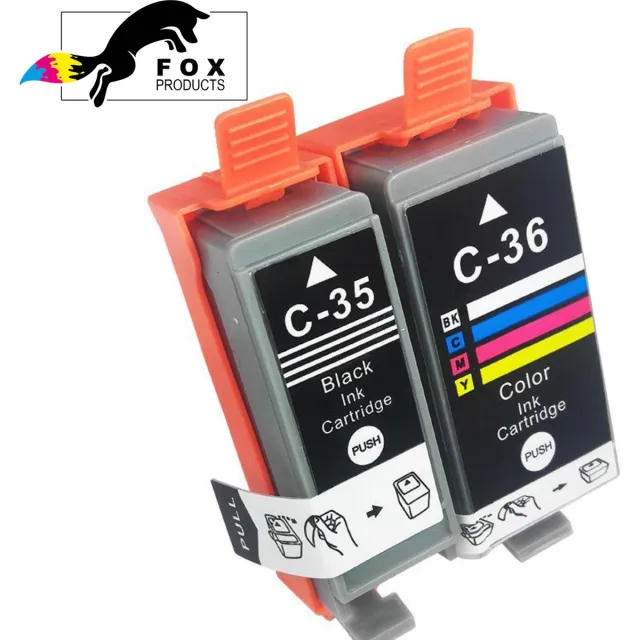 FoxProducts PG-35 CL-36 pg35 cl36 - 2stuks - Geschikt voor Canon IP100, Canon IP100V, Canon IP100P Zwart, Kleur