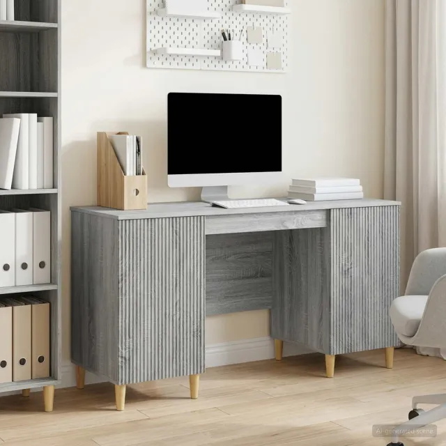 vidaXL Bureau met plank Grijs sonoma 142,5 x 50 x 75 cm Bewerkt hout, foto 2