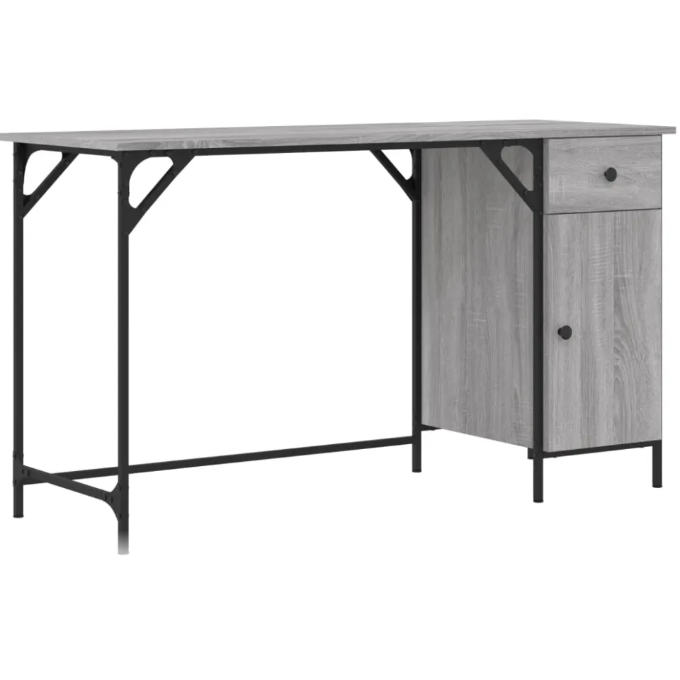 vidaXL Bureau 131x48x75 cm bewerkt hout grijs sonoma eikenkleurig, foto 3