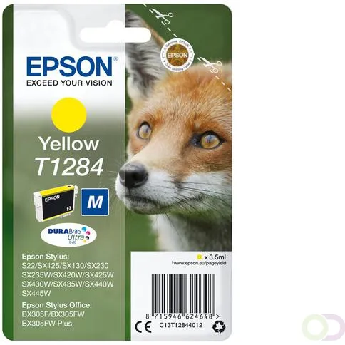 Epson Fox Singlepack Yellow T1284 DURABrite Ultra Ink (C13T12844022) Geel
