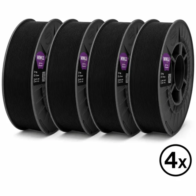 Winkle PLA HD 3D Filament - Filament voor 3D printer - Hoge Nauwkeurigheid - Zwart - Ø 1,75 mm - 4x1 kg 4x Zwart