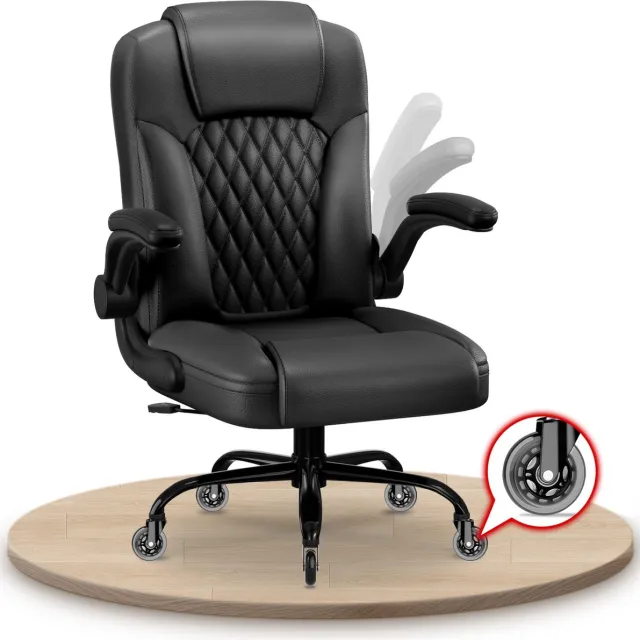 Elekiatech Ergonomische Bureaustoel-Bureaustoel-met 90°-120°Rugleuning Bureaustoelen voor Volwassenen-Inklapbare Armleuningen-Office Chair-Gaming Stoel-150kg - Zwart Zwart+Extra Stille Wielen