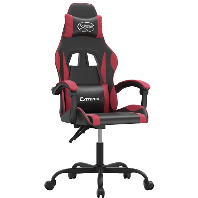 vidaXL Gamestoel - draaibaar - kunstleer - zwart - en - wijnrood zwart en wijnrood