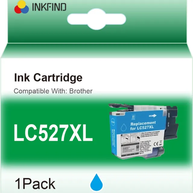 INKFIND LC527XL Cyaan inktcartridge compatibel met Brother LC527XL LC-527XL Cyaan geschikt voor Brother MFC-J4350DW/J4550DW - 1-pack Cyaan Cyaan x 1
