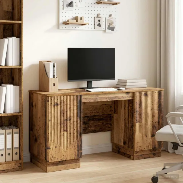 vidaXL Bureau Oud hout 142,5 x 50 x 75 cm Bewerkt hout bruin, foto 2