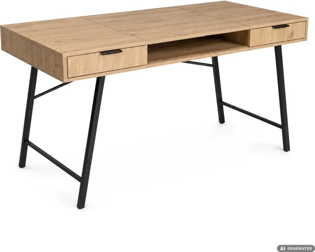 Akord Computertafel Bureau ARDEN / Industrieel / Artisan Eiken / 120 cm / 2 Lades / 1 Plank / Zwarte Poten