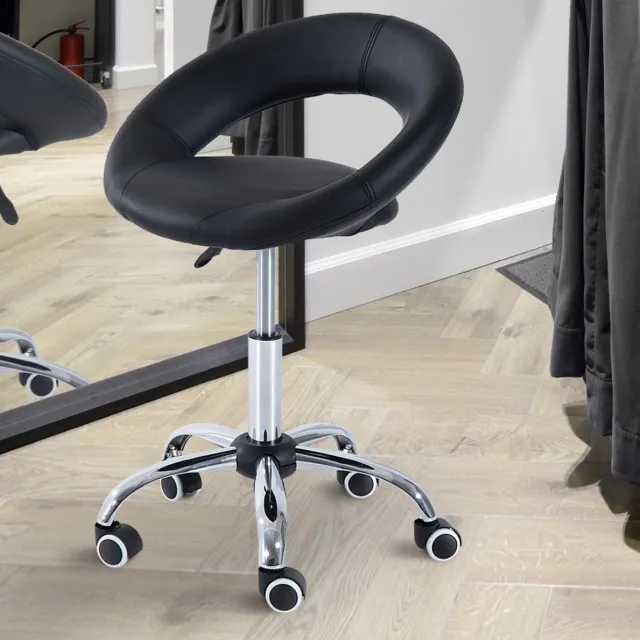 COVREO Rollhocker 50 x 54 x 66-78 cm zwart, kunstleer en wielen, 360 draaibaar
