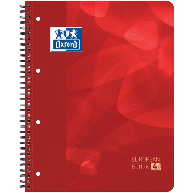 Oxford School Projectbook spiraalschrift, ft A4+, 4-gaats perforatie, geruit 5 mm, rood