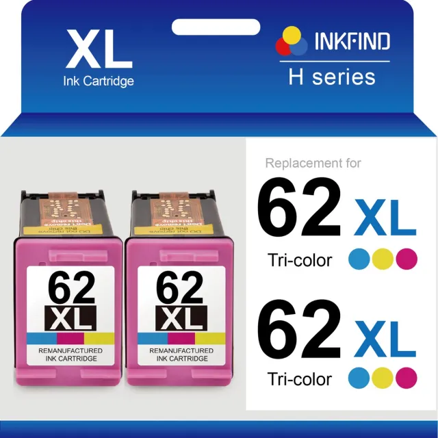 INKFIND 62XL Geschikt voor HP62 HP62XL HP 62 HP 62XL C2P07AE Inktcartridge - Hoge Capaciteit 2-pack Kleur 2-pack Kleur x 2