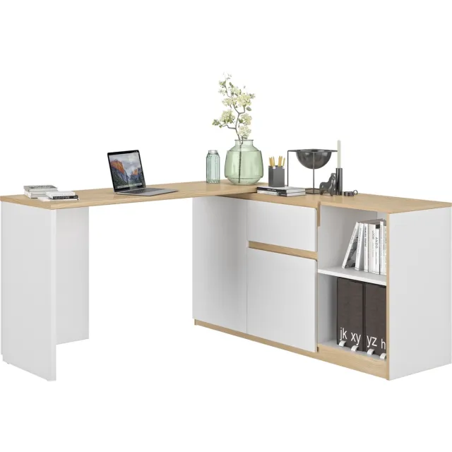 Diagone Uitschuifbaar Hoekbureau Gibral 155x136cm - Wit/eik Decor - Gautier - Diagone - Hoekbureau - Wit; Bruin - Spaanplaat Wit|Bruin