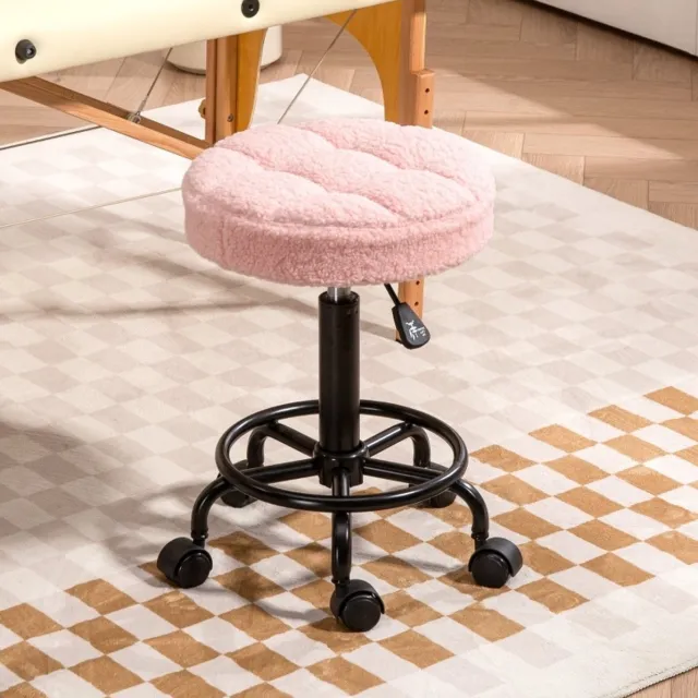 STILVORA Bureaukruk 50-66 Cm - Hoogteverstelbaar En 360 Graden Draaibaar Met Wielen - Voor Kantoor En Salon - Polyester - Roze Pink