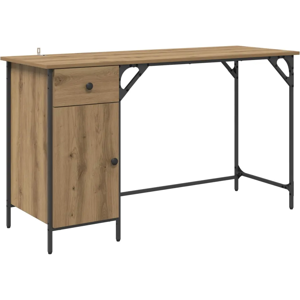 vidaXL Computerbureau Artisan Eiken 131 x 48 x 75 cm Bewerkt hout, foto 3