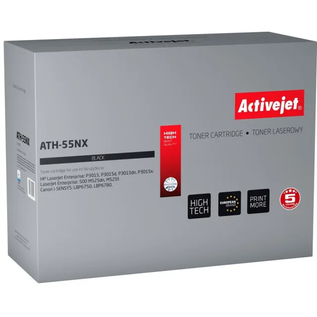 ActiveJet AT-55NX toner voor HP-printer; HP 55X CE255X, Canon CRG-724H Vervanging; Opperste; 12500 pagina's; zwart.