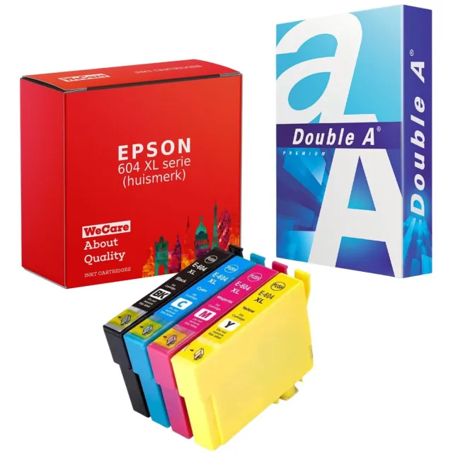 WeCare 4-pack 604 | Geschikt voor Epson 604XL inktcartridges + pak papier - voor Epson Expression Home XP-2200 - XP-2205 - XP-3200 - XP-3205 - XP-4200 - XP-4205 - WF2910DWF - WF2930DWF - WF2950DWF Multipack 4 cartridges | BK C M Y
