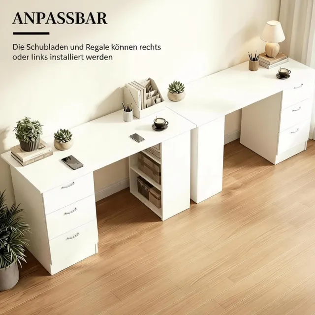 HAUSS SPOLE Bureau - Computertafel Met 3 Lades En 3 Open Vakken - Omkeerbare Opbergruimte Voor Werkplek En Slaapkamer - MDF - Wit - 120x49x72 Cm