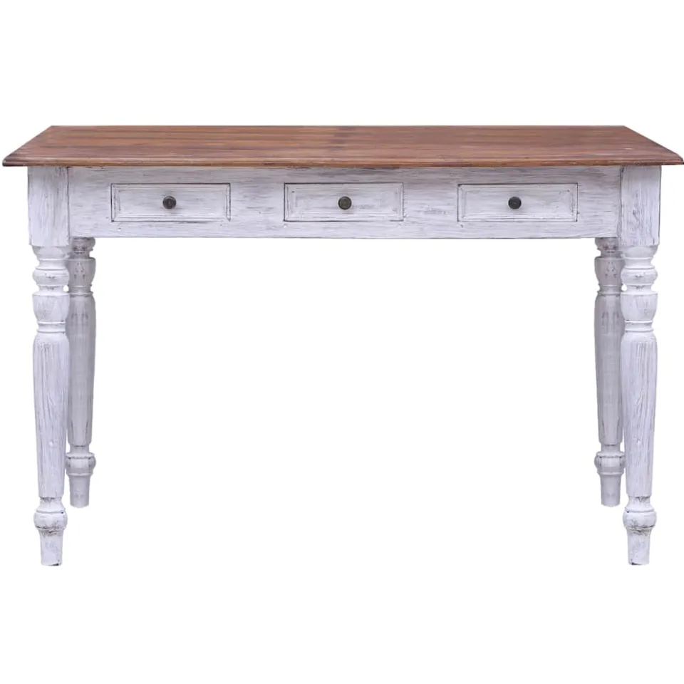 vidaXL Bureau met lades 117x57x75 cm massief mahoniehout wit, foto 2