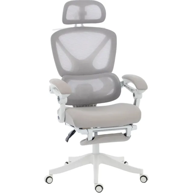 REDOM Ergonomische bureaustoel 71x70x129 cm - Hoofdsteun, voetsteun en 135° kantelfunctie - Lichtgrijs