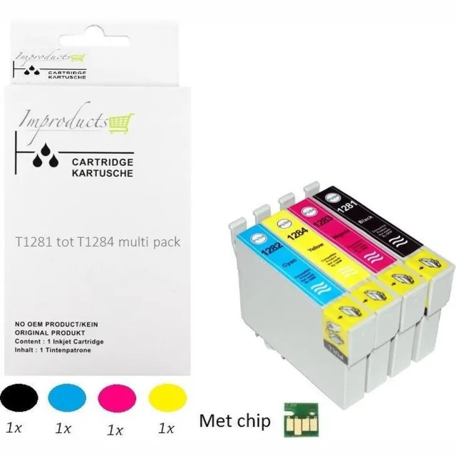 Improducts Inkt cartridges Alternatief Epson T1281 T1282 T1283 T1284 T1285 set Multicolor - Zwart, Cyaan, Magenta, Geel