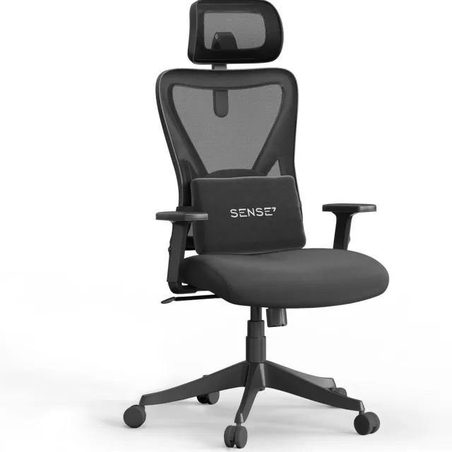 SENSE7 Tone Ergonomische Bureaustoel - Mesh Draaistoel - Verstelbare Lendensteun & Hoofdsteun - Tot 130kg - Zwart