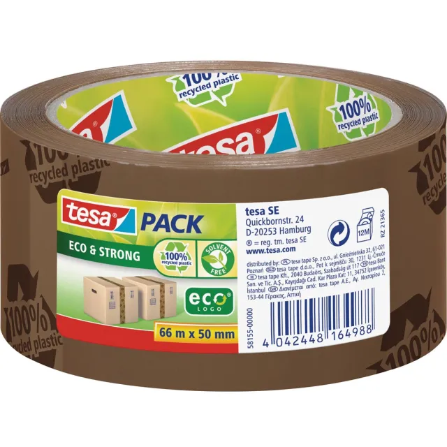 Tesa Tesapack eco & strong ecoLogo, ft 50 mm x 66 m, PVC, bruin