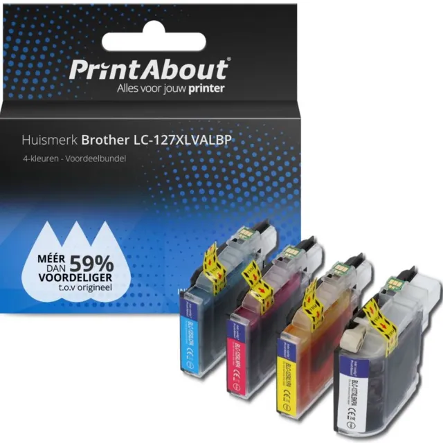 PrintAbout Inktcartridge / Alternatief voor de Brother LC-127XLBK / 4 Kleuren 4-kleuren