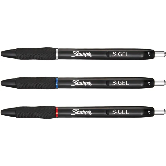 Sharpie S-gel roller, medium punt, blister van 3 stuks, geassorteerde kleuren blauw