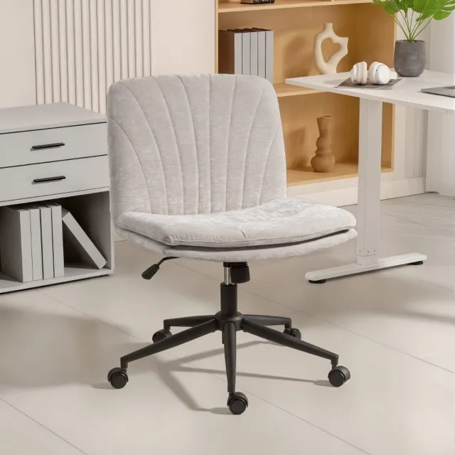MEUNIQ Bureaustoel 62 x 67 x 83-93 cm zonder armleuningen, hoogteverstelbaar met wippfunctie, 360° draaibaar met wielen, chenille, beige