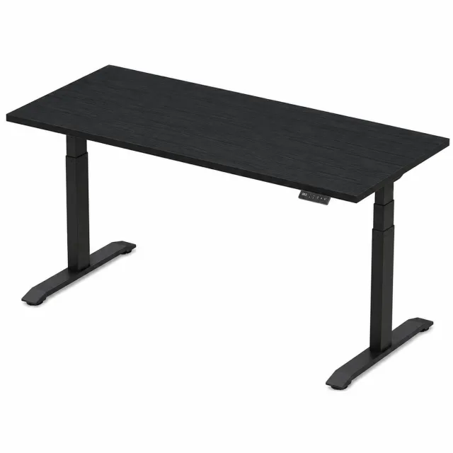 Stabureaus Zit-sta bureau elektrisch verstelbaar - 180 x 80 cm - hoogte 65-130 cm - NPR 1813 & NEN-EN 527 - zwart onderstel / zwart eiken blad