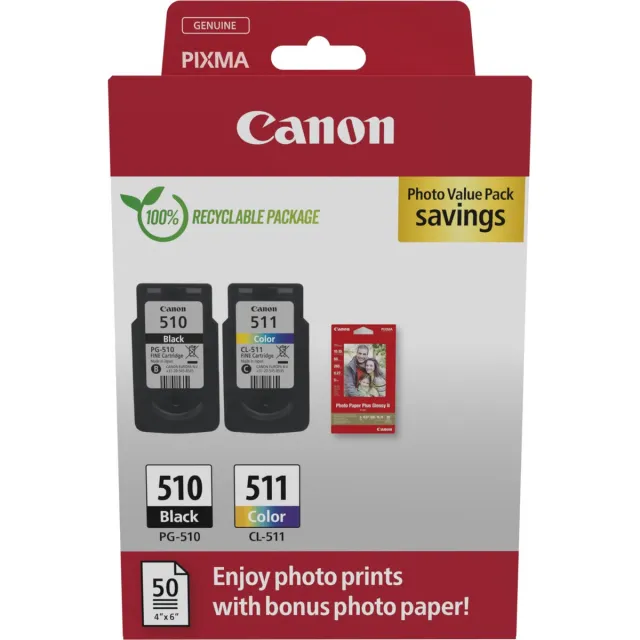Canon PG-510/CL-511 2970B017 inktcartridge - 2 stuk(s) - Origineel - Zwart, Cyaan, Magenta, Geel + Retourzakje