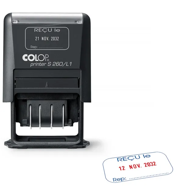 Colop tekststempel Printer S260/L1 N, met datum en REÇU blauw