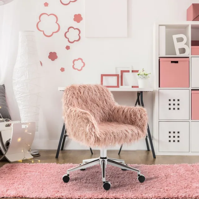 MODENUIT Bureaustoel 57 x 60 cm - Hoogteverstelbaar Met Vaste Armleuningen - Voor Kantoor - Nylon Roze