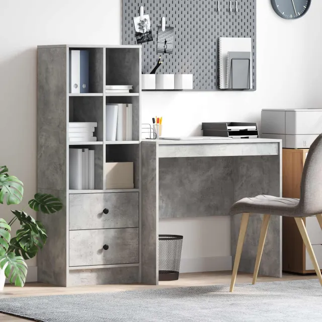 vidaXL Bureau Beton Grijs 135,5 x 50 x 127 cm 2 st, foto 2