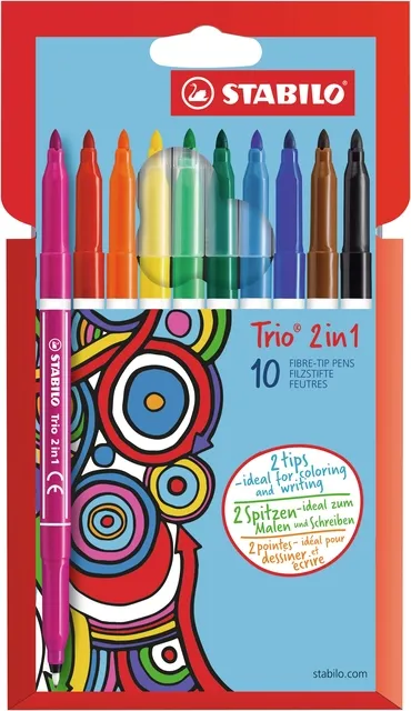 Stabilo Viltstift STABILO Trio 2 in 1 assorti etui à 10 stuks