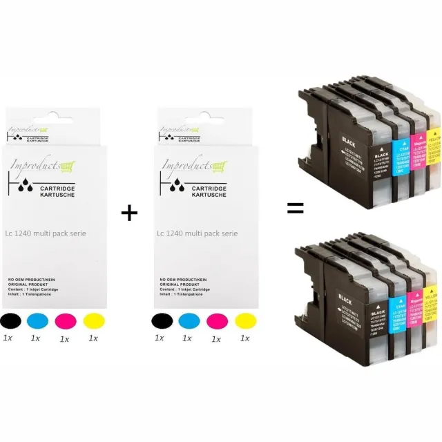 Improducts Inkt cartridges - Alternatief Brother LC1220 LC1240 / LC-1220 LC-1240 8 stuks Multicolor - Zwart (2x), Cyaan (2x), Magenta (2x), Geel (2x)