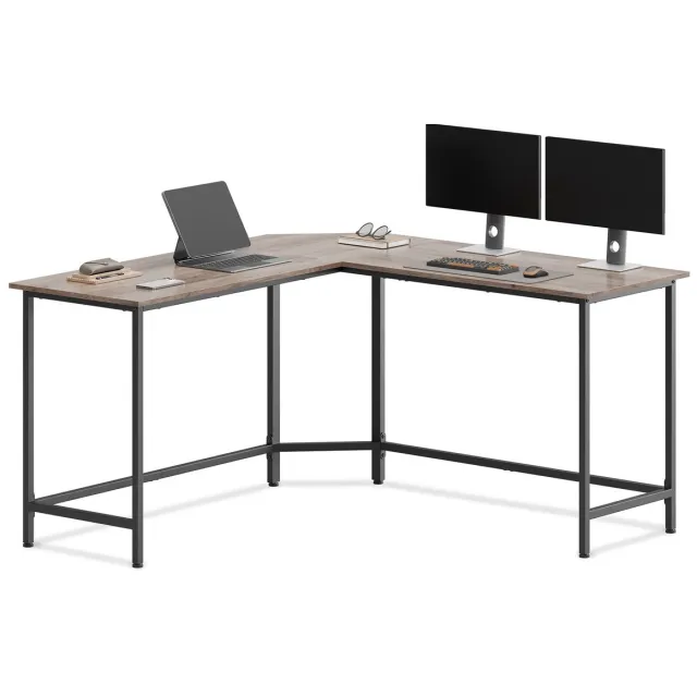 Vasagle Bureau - Hoekbureau voor Gaming en Thuiswerk - Ruimtebesparend Ontwerp Greige-Zwart