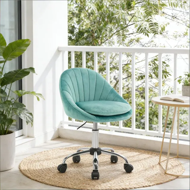 MIVRAY Bureaustoel 52 x 72-82 x 52 cm - Ergonomisch, Draaibaar En Verstelbaar - Voor Thuiskantoor En Kaptafel - Fluweel En Metaal - Turquoise