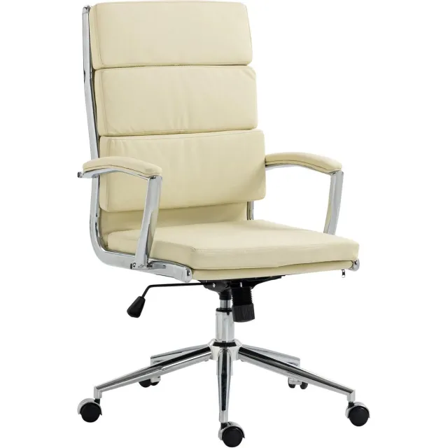 CLP Cleveland Bureaustoel - Ergonomisch - Voor volwassenen - Met schommelfunctie - Met verchroomd frame - creme Kunstleer