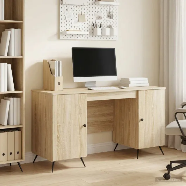 vidaXL Bureau Sonoma Eiken 142,5 x 50 x 75 cm Bewerkt hout, foto 2