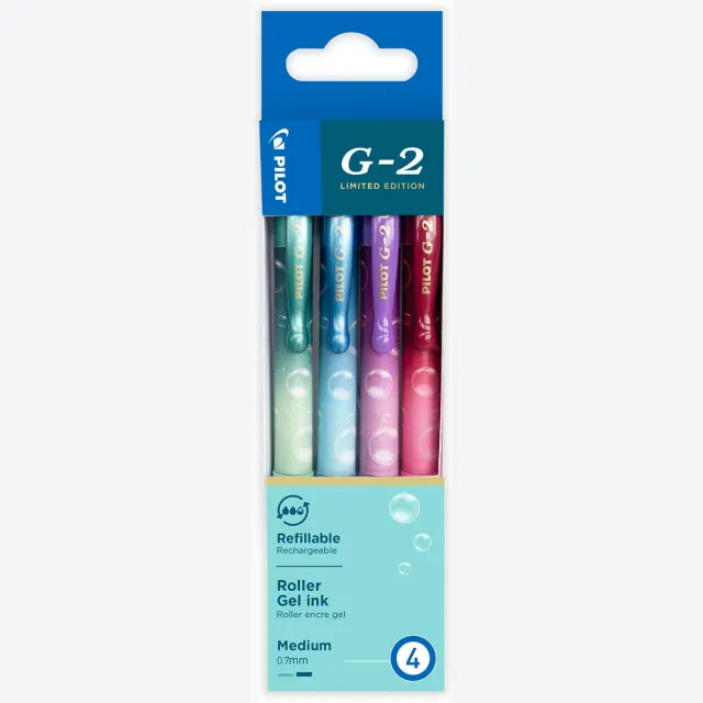 Pilot roller G-2 Bubble, medium, geassorteerde kleuren, etui van 4 stuks blauw