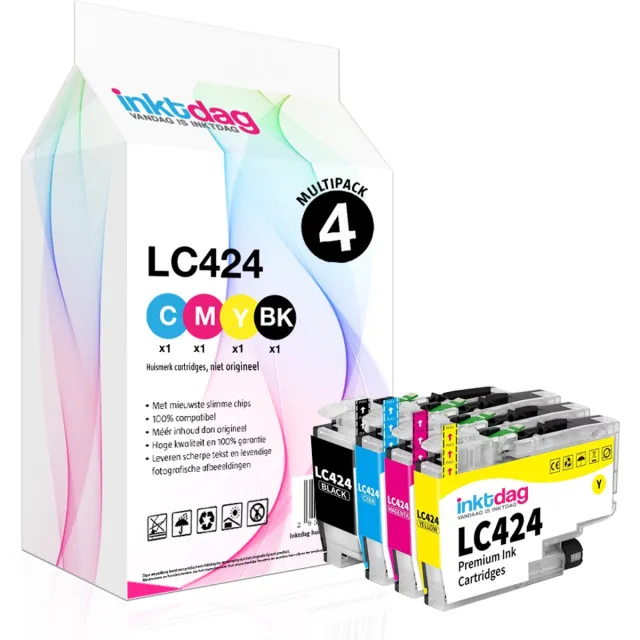 inktdag lc424 brother inktpatronen, lc424 inktcartridges Compatible with Brother DCP-J1200W DCP-J1200WE Printer (Pack of 4, LC424BK LC424C LC424M LC42 1 x Zwart