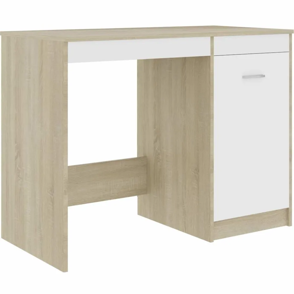 vidaXL Bureau 100x50x76 cm bewerkt hout wit en sonoma eikenkleurig