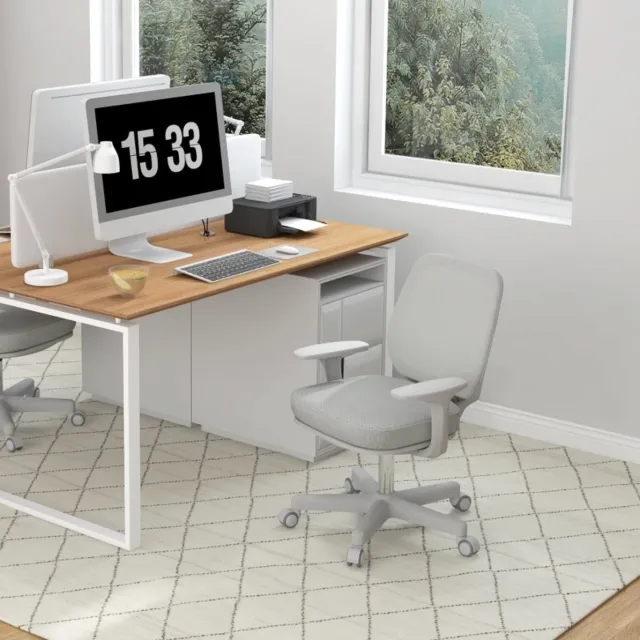 COVREO Bureaustoel 55 x 48 x 82,5-94,5 cm grijs, mesh, hoogteverstelbaar, wielen