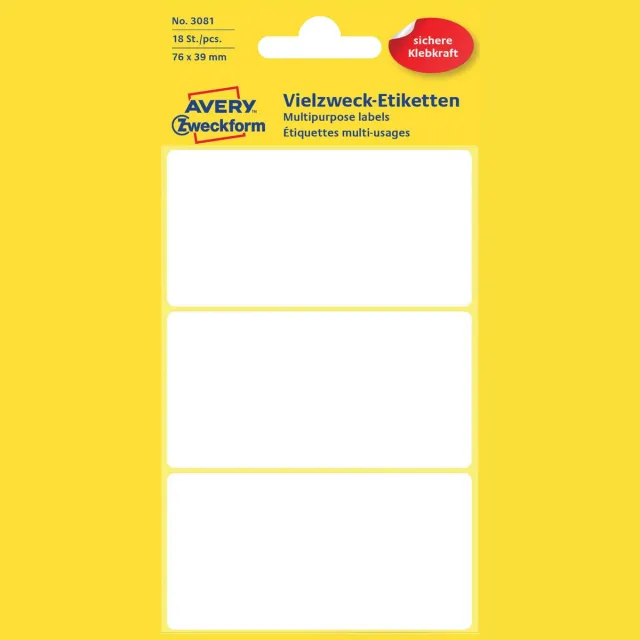 Avery Zweckform Avery Witte etiketten ft 76 x 39 mm (b x h), 18 stuks