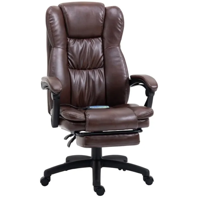 REDOM Bureaustoel met hoofdsteun en voetsteun - 6 massagepunten - Verstelbare rugleuning tot 135° - Ergonomische armleuningen - Kunstleer - Bruin - 68,5 x 68,5 x 113-121 cm